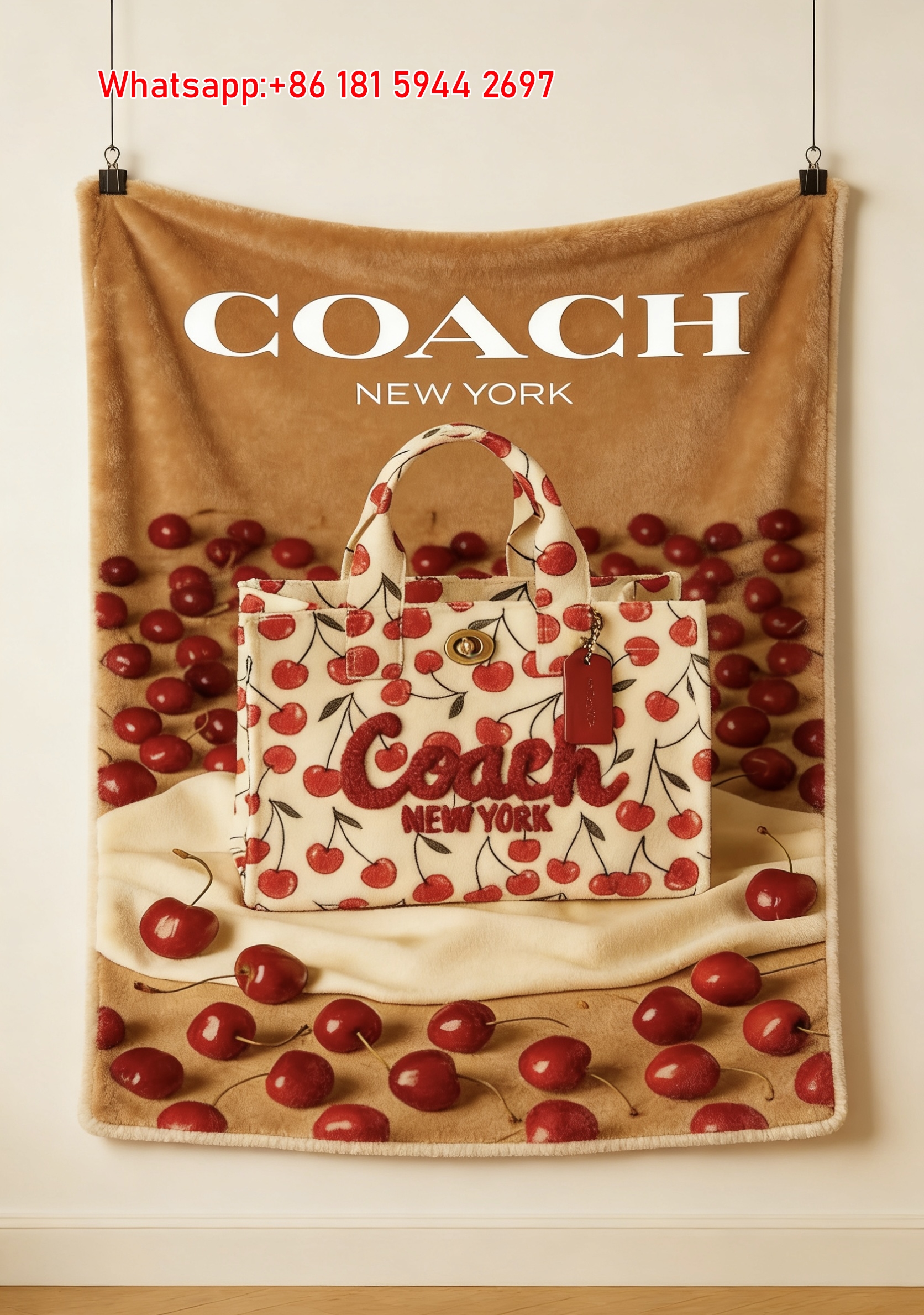 Coach Cherry Tote Bag Print Flannel Fleece Throw Blanket C053